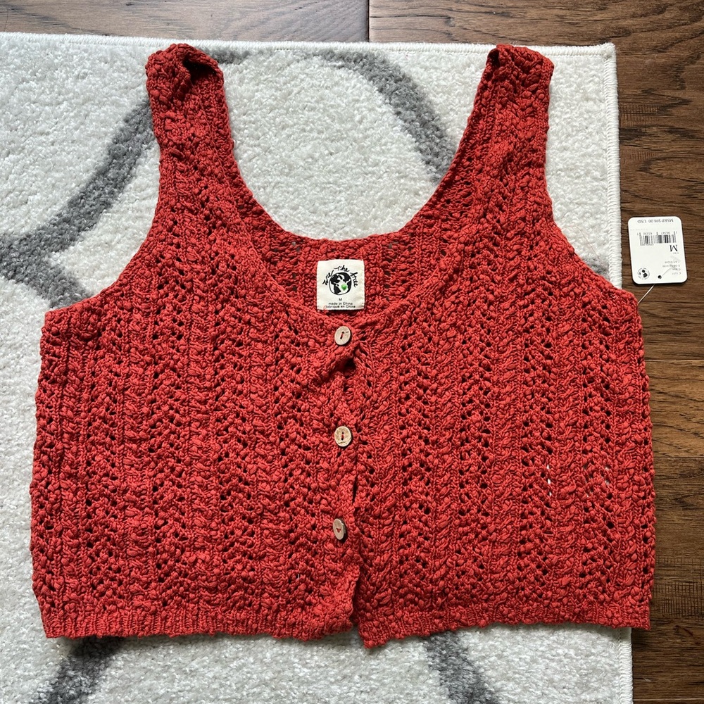 Free People Stanley Vest cotton crochet button front tank NWT size M in iron